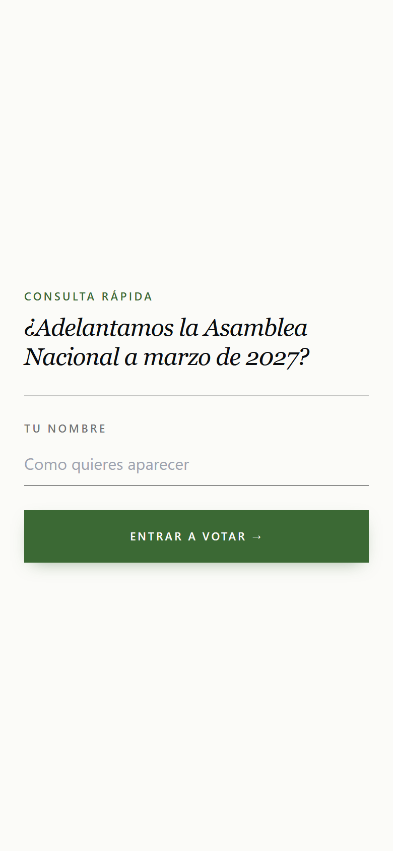 Pantalla inicial de una consulta rápida pidiendo el nombre