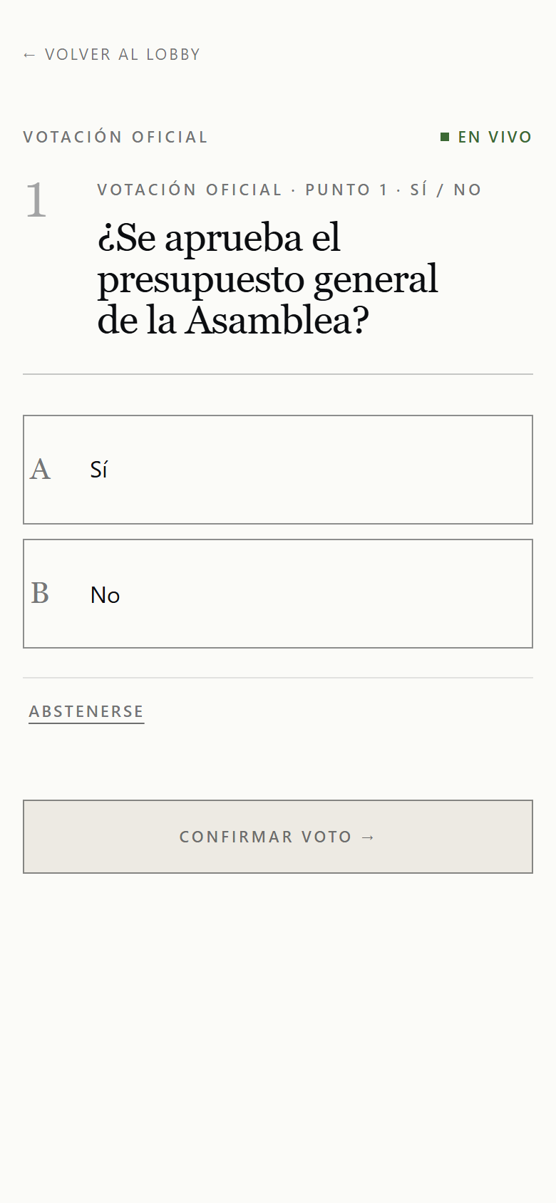 Papeleta con la pregunta y las opciones Sí y No
