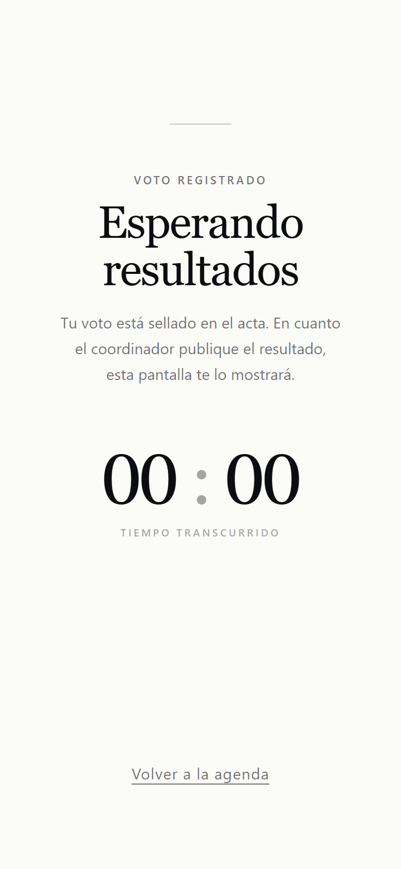 Pantalla de espera confirmando que el voto quedó registrado